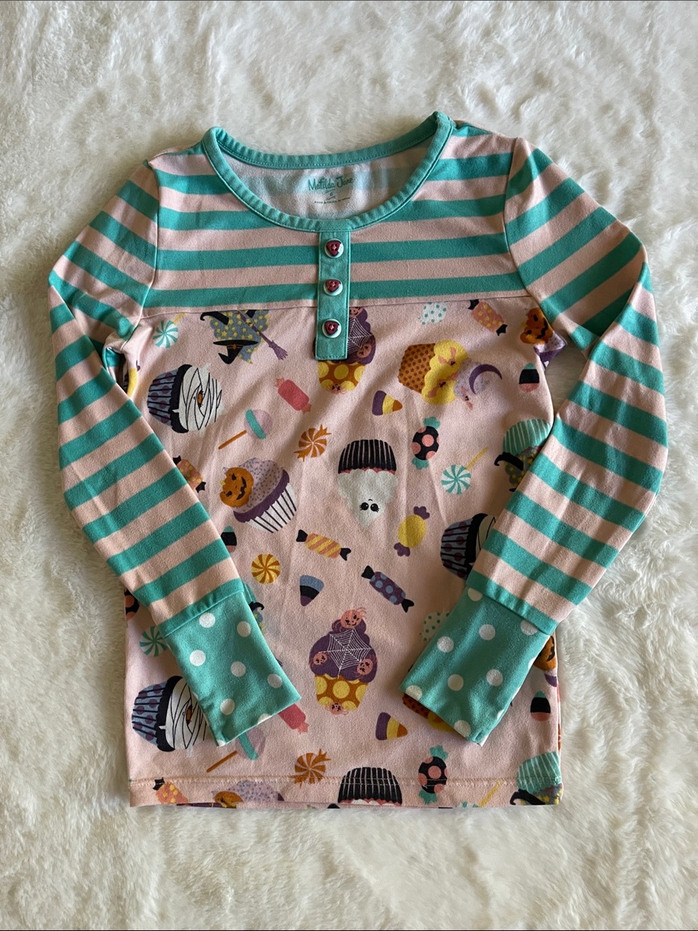 Matilda Jane Girls' Mint Pink Halloween Cupcake PJS Top